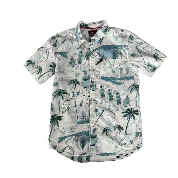 Quiksilver Hawaiian Aloha S Skeleton Hula Surfer Print Coastal Retrocore L18 - Picture 1 of 7